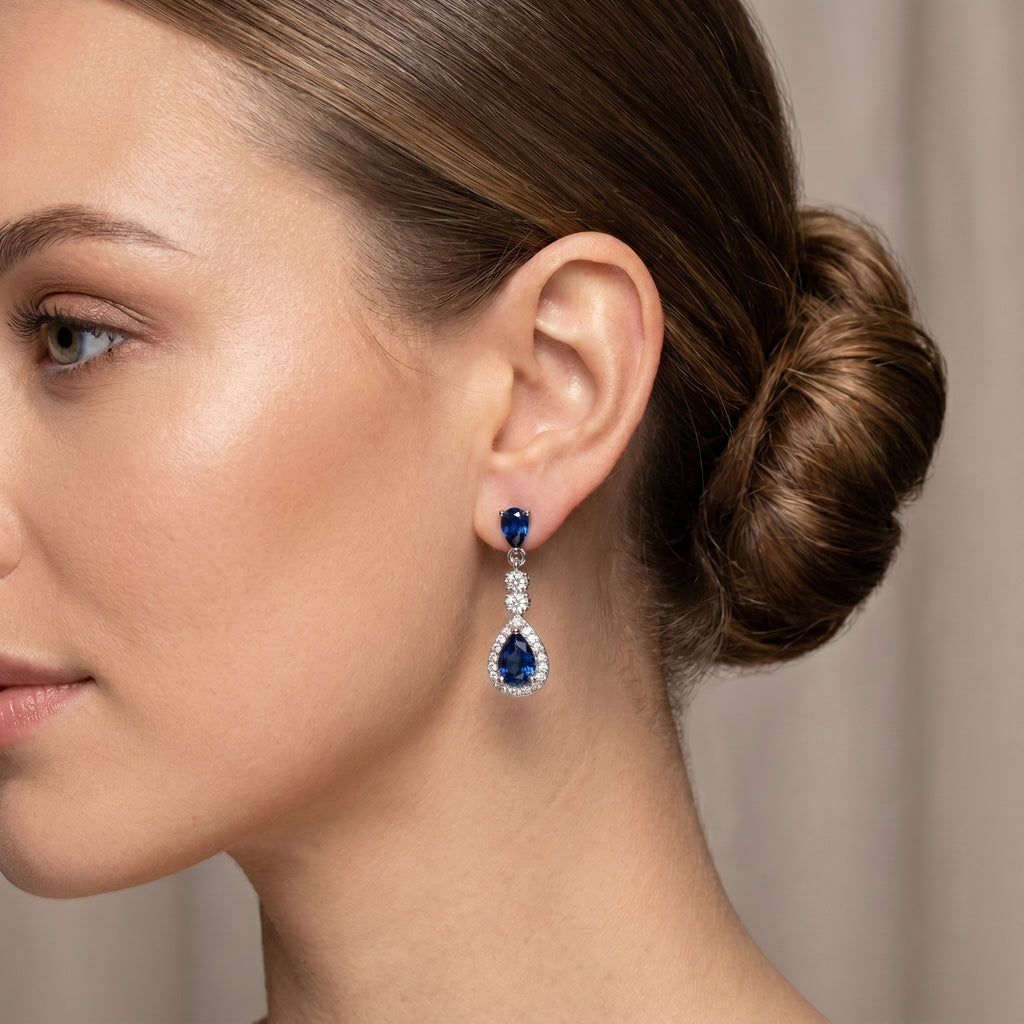 The Sapphire Teardrop Halo Drops