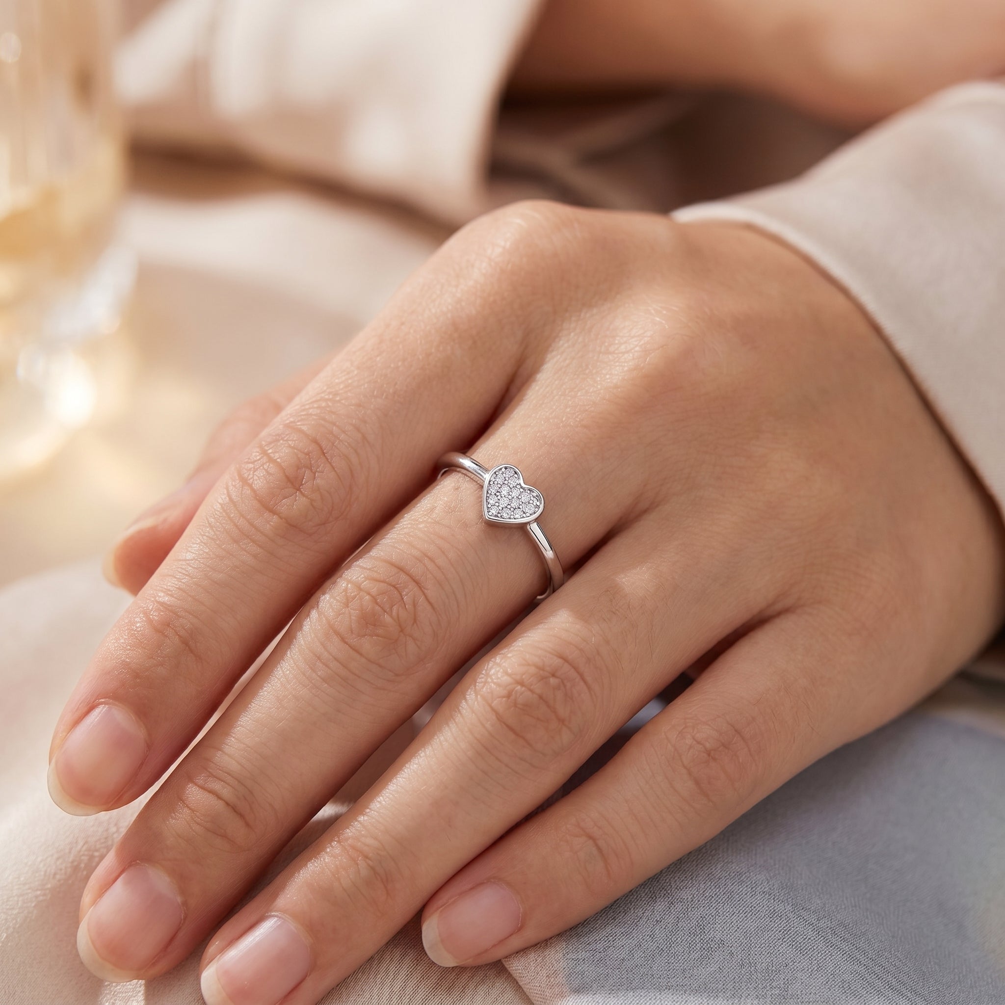 The Minimalist Pavé Heart Ring