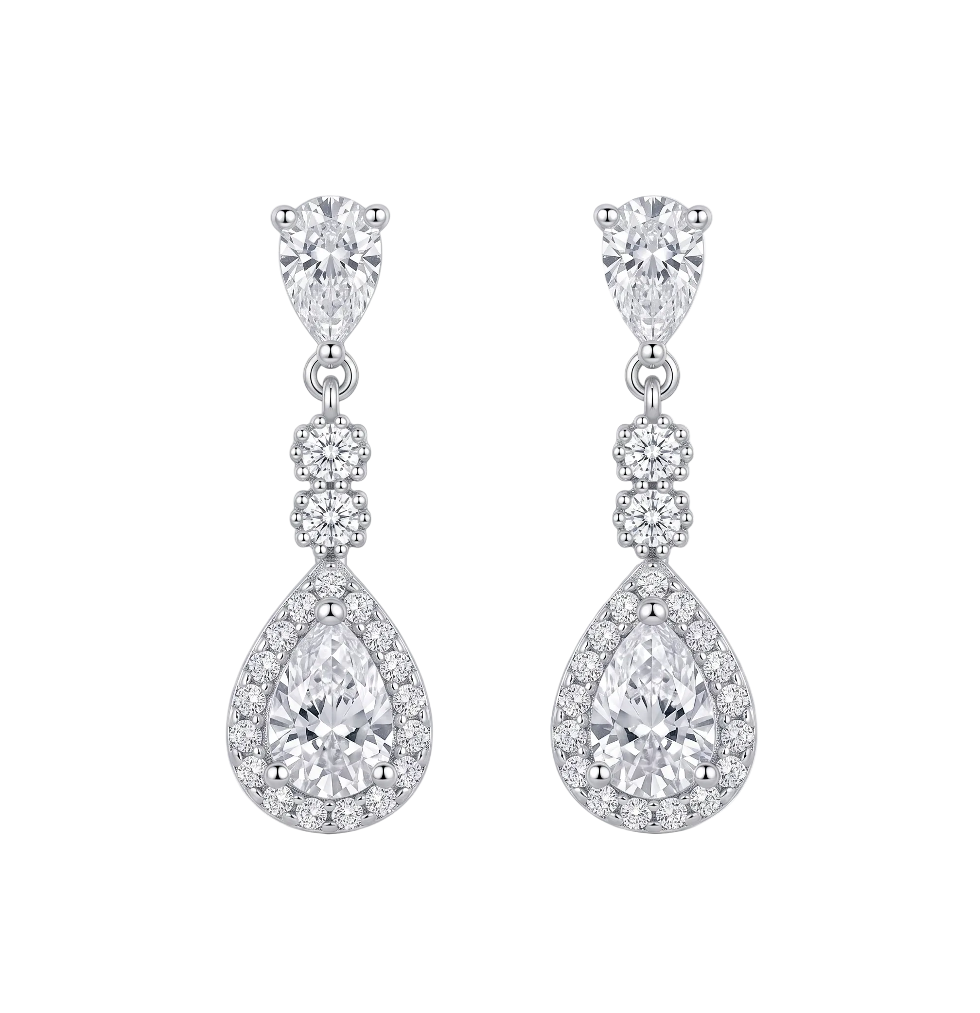 ต่างหูเงิน925ประดับด้วยเพชร CubicZirconia เจียระไนทรงหยดน้ำ (Pear cut)